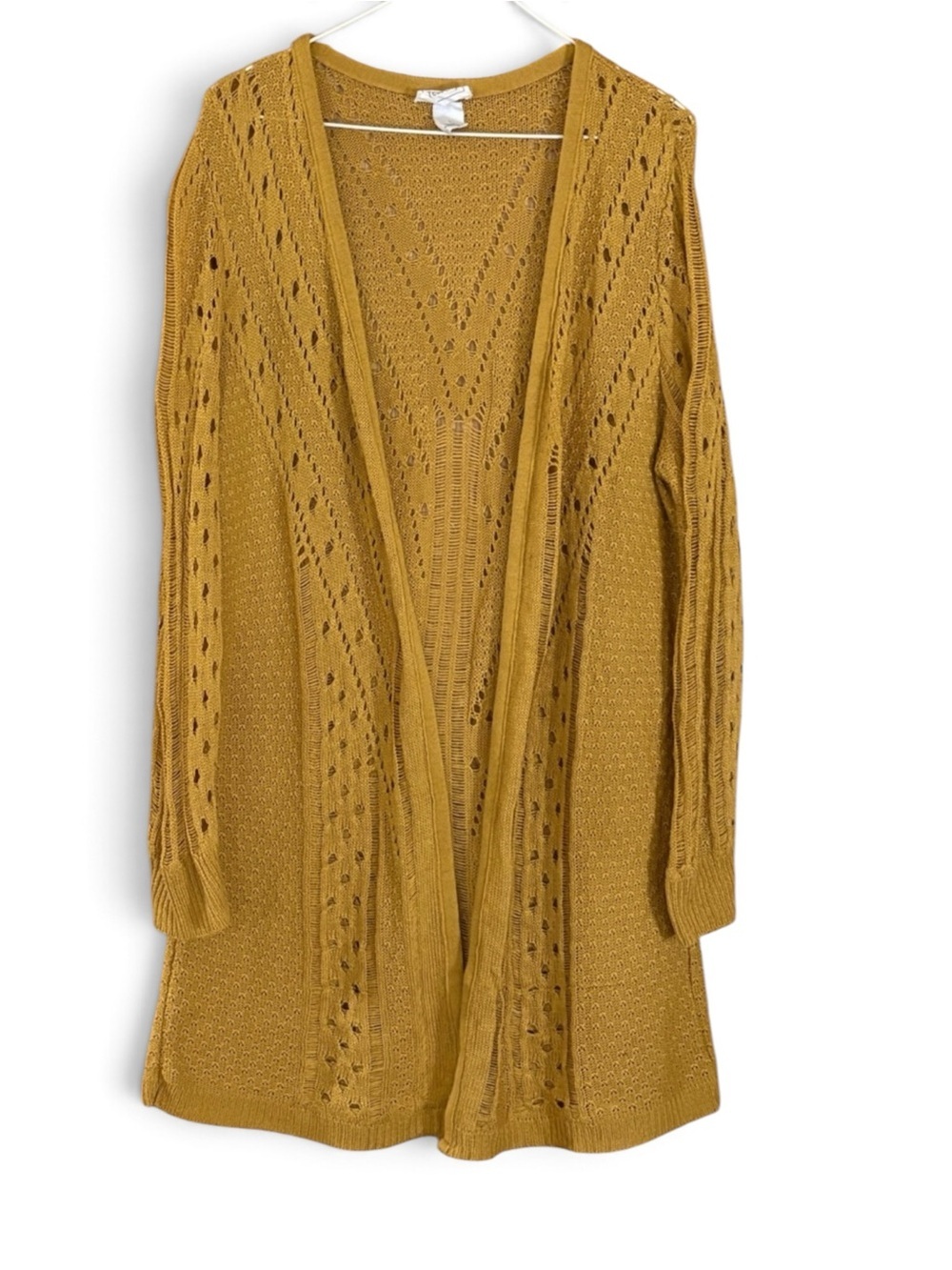 Mustard Open-Front Knit Cardigan Sweater